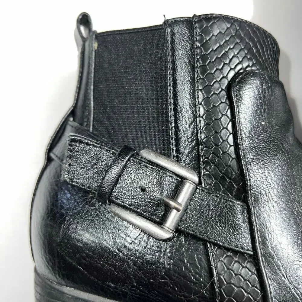 Croft and Barrow Womens Ankle Boots Faux Leather Black Block High Heel Size 8